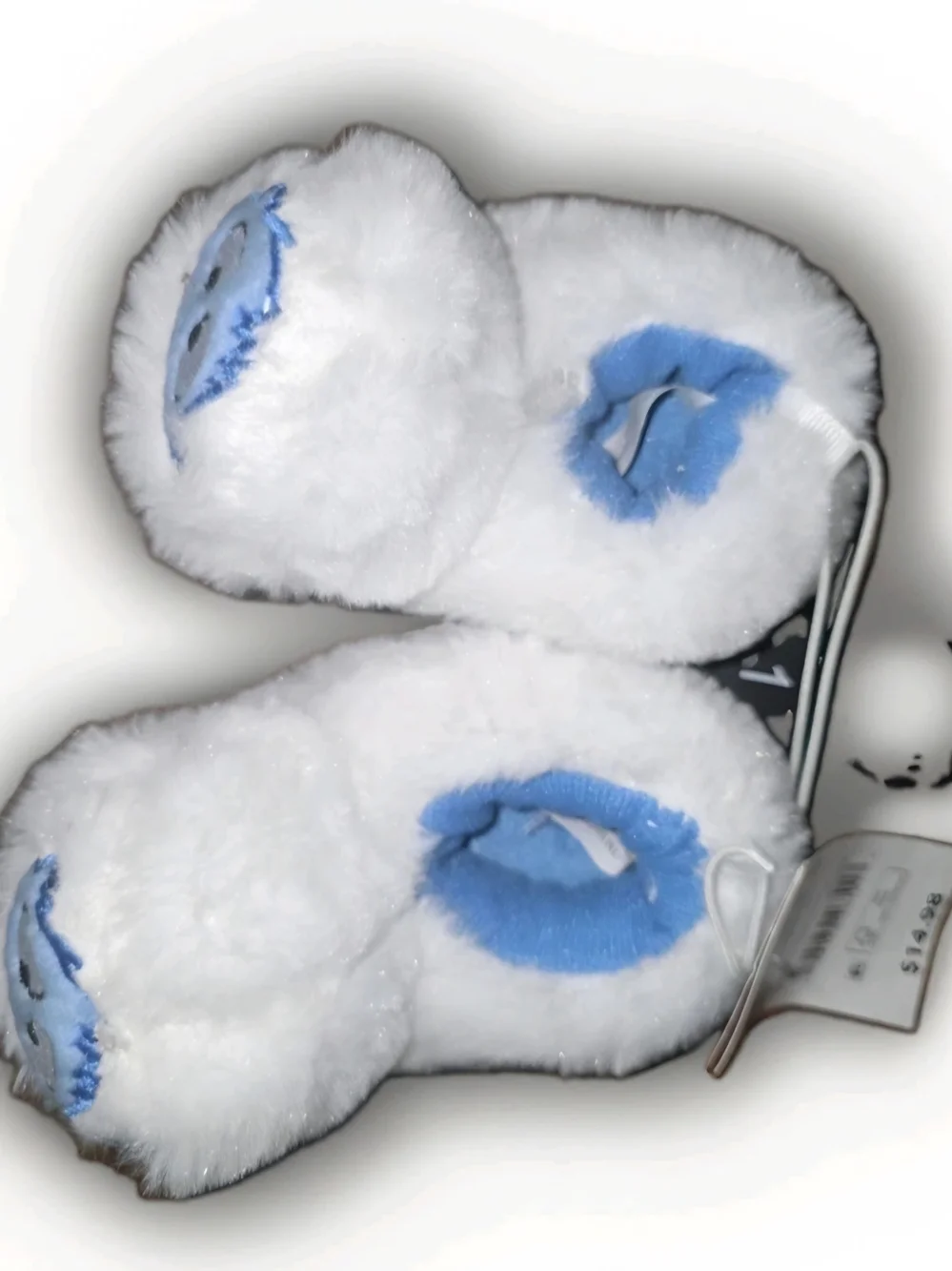Kids Yeti Plush Slippers - White and Blue Cozy Indoor Shoes
